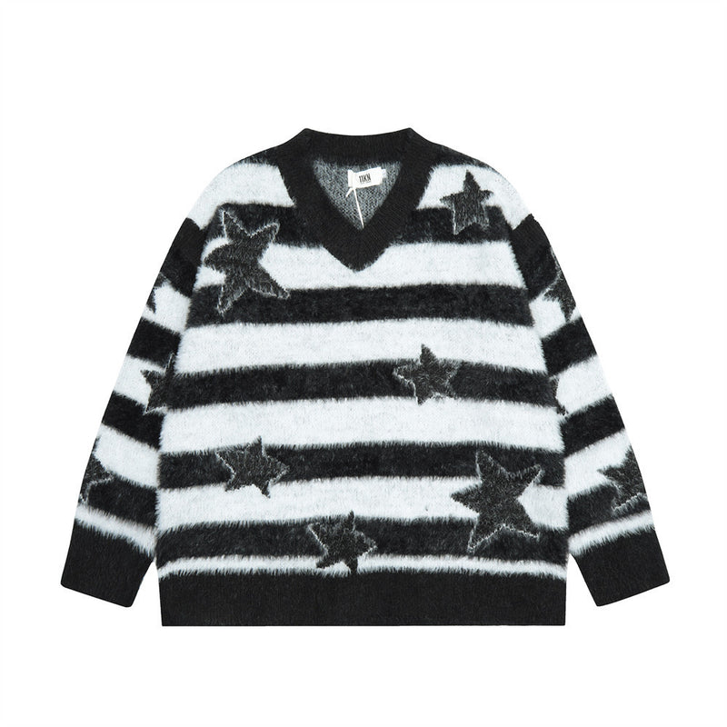 Men Sweater Trend Stripes XINGX round-Neck with Fleece Lining Sweater