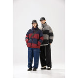 Unisex Coat Retro Patchwork Stand-up Collar Cotton-Padded Clothes Men and Women