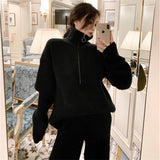Women Knitted Cardigan Loose Zip Knitted Thickened