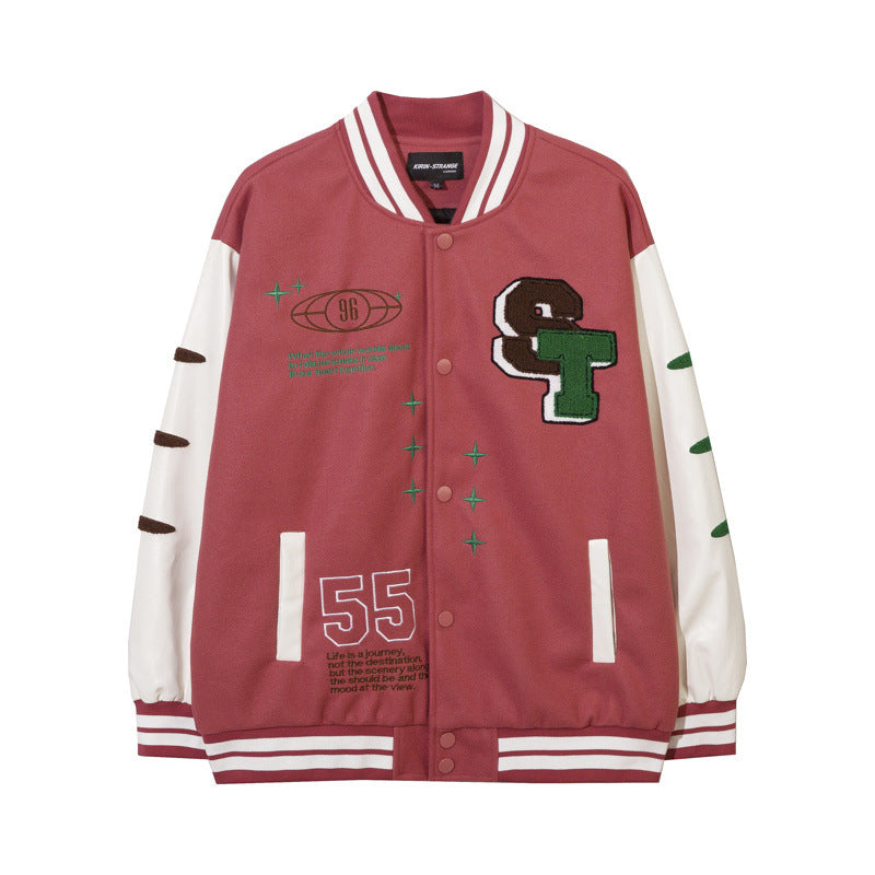 Women Jackets Flocking Embroidered Baseball Uniform Loose Casual