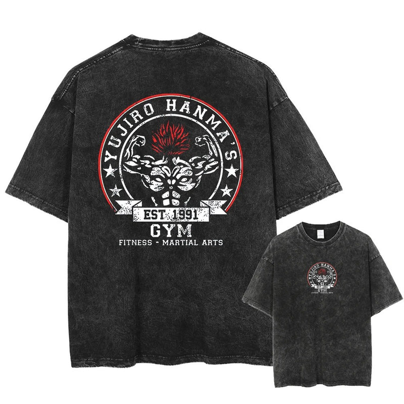 Men Black Vintage T Shirt Streetwear Harajuku Japanese Anime