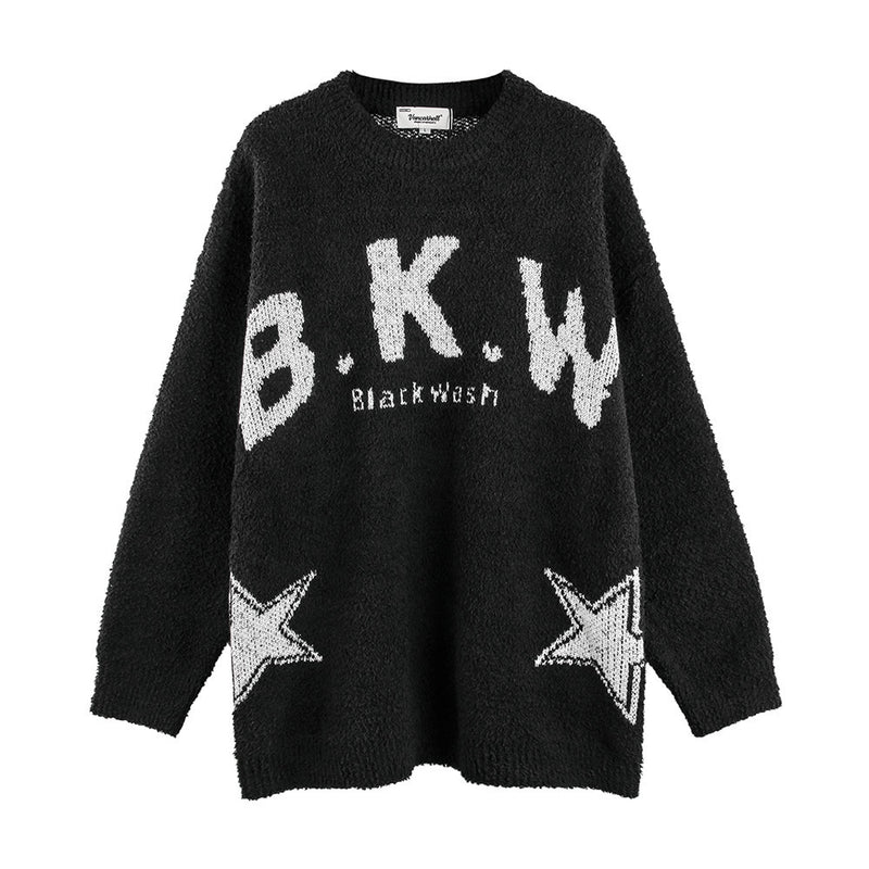 Men Sweater Thick Sweater Men's Horn Star Letter Jacquard Needle