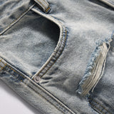 Men Jeans Loose Stitching Edging Holes