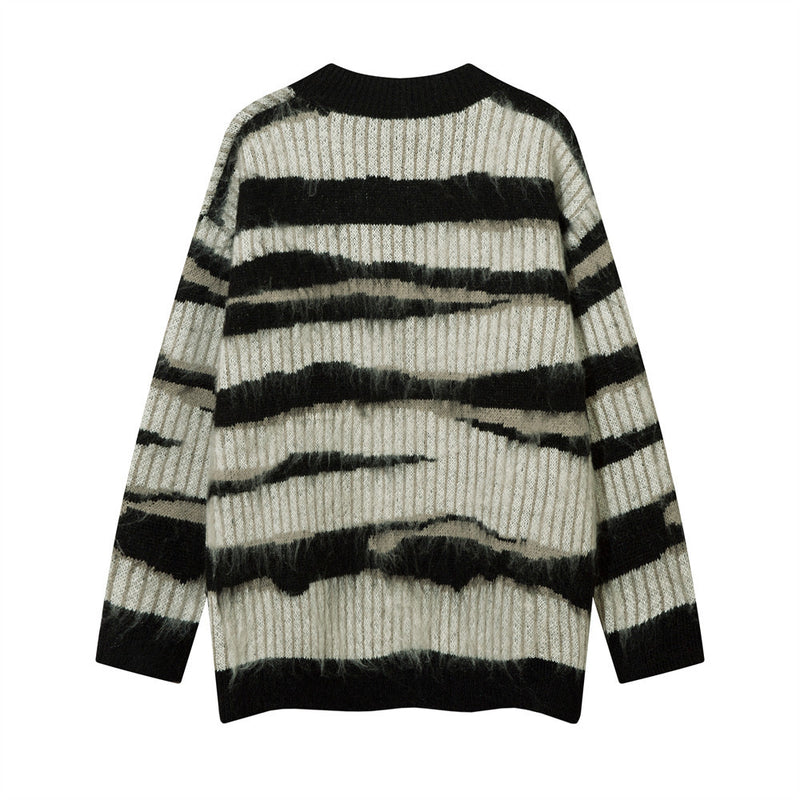 Men Sweater Yarn-Dyed Striped Sweater Loose