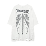 Men T-shirt Graffiti Printing Knife Ripped Loose Casual