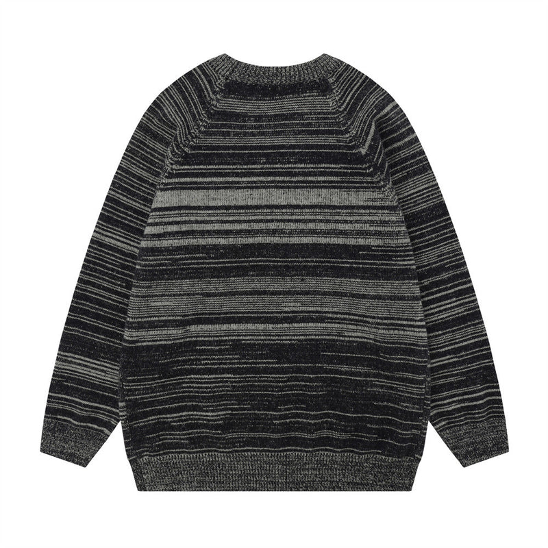 Men Sweater Striped Crocheted Long Sleeve round Neck Sweater