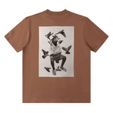 Men T-shirt Retro College Style Heavy Loose