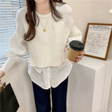 Women Pullover Sweater Fake Two Pieces Fashion Sweater