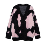 Women Sweater Contrast Color Jacquard V-neck Knitted Jacket