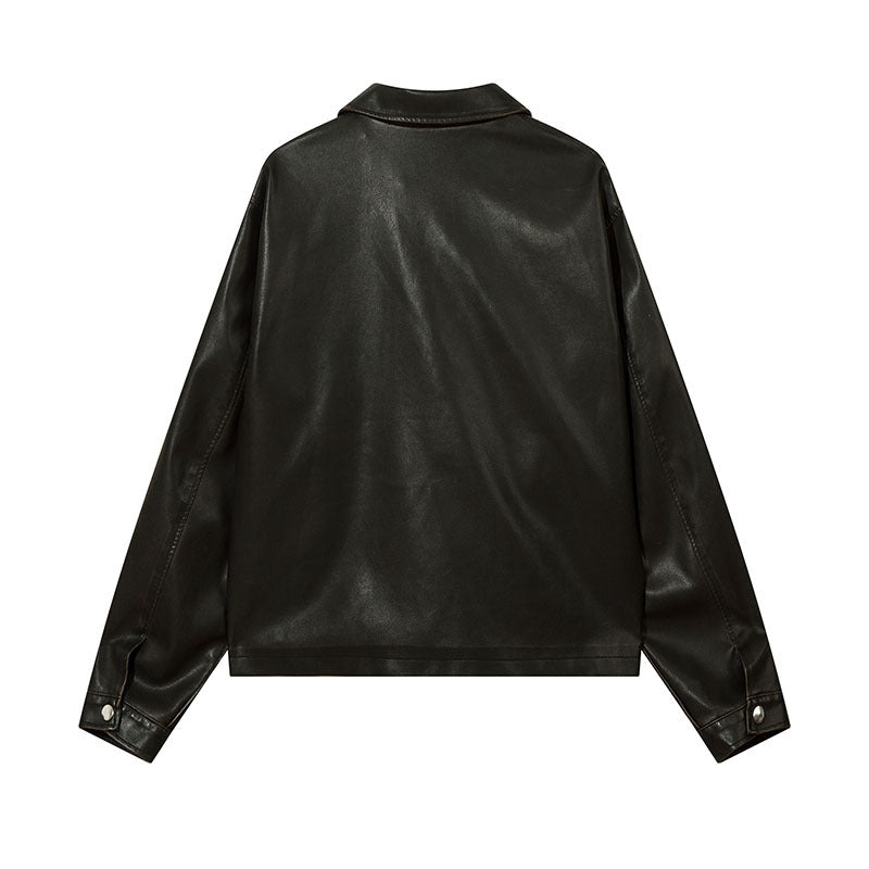 Women Jackets Solid Color Vintage PU Leather Jacket Zipper