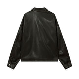 Women Jackets Solid Color Vintage PU Leather Jacket Zipper