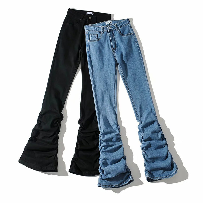 Women Jeans Hot Girl High Pleated Horn