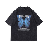 Men T-Shirt Flame Print Distressed Retro