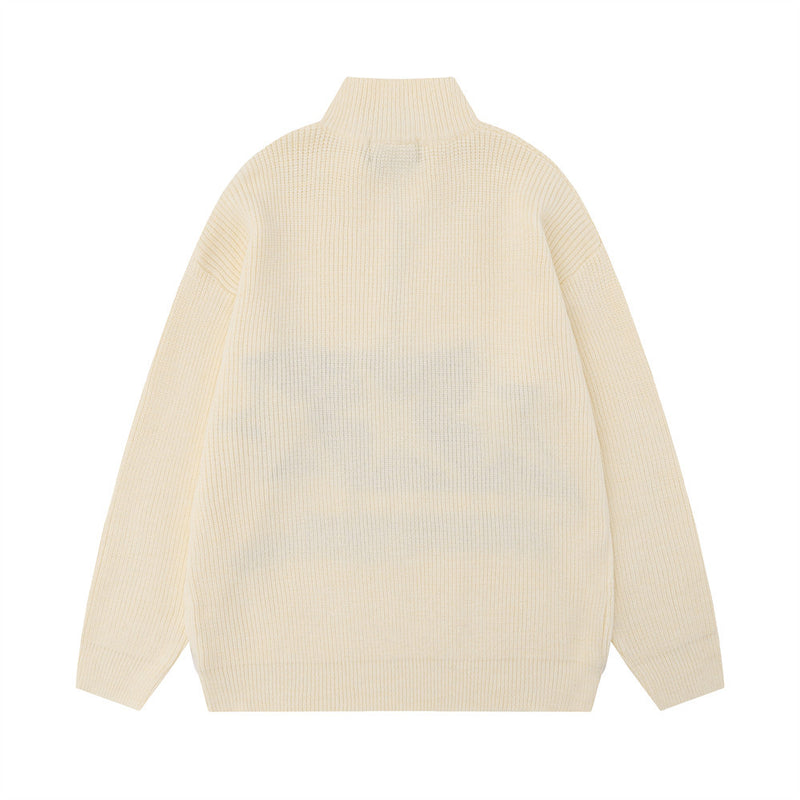 Men Sweater Five-Pointed Star Half Zipped Stand Collar Sweater