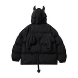 Men Cotton Mixed Jacket Coat Little Devil Hooded Cotton Jacket Male Winter Loose Cotton Jacket Coat