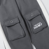 Cargo Pants Color Block Large Pocket Fleece Cotton Pants