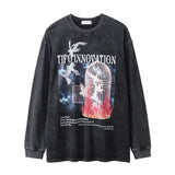 Men Long Sleeve T-shirt Peace Dove Printed Long Sleeve T-shirt Loose Distressed Wash