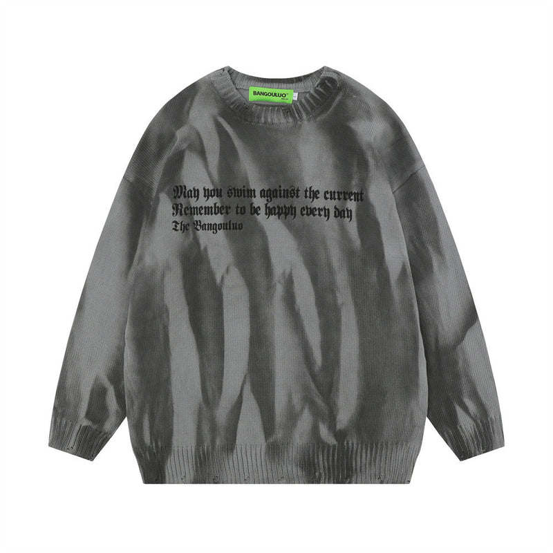 Men Sweater Tie-Dyed Spray-Painted Loose Sweater Niche