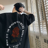 Men T Shirt Rose Print Summer Retro Loose