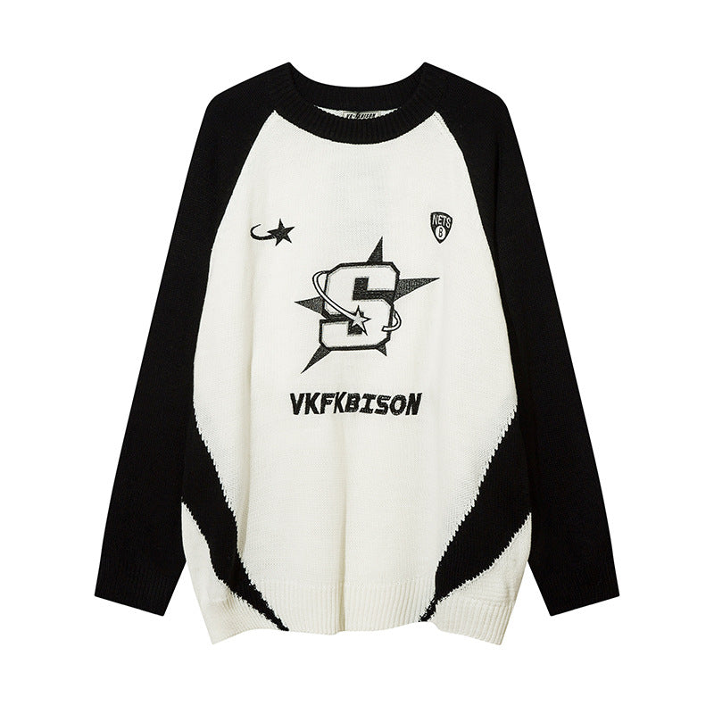 Men Sweater Loose Stitching Sweater Casual Sweater