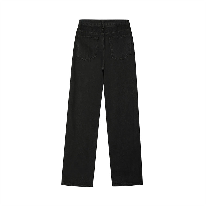 Men Jeans Pleated Stitching Fastener Decoration Loose