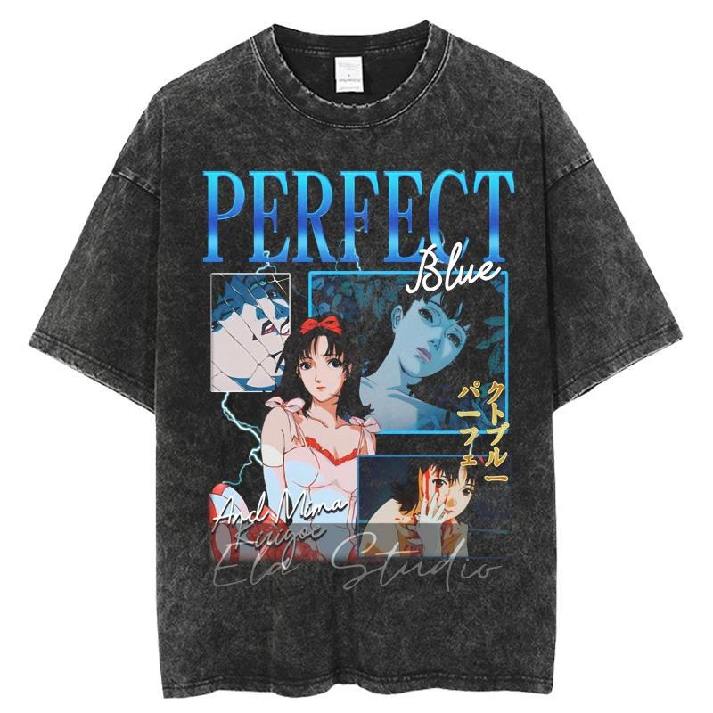 Japanese Anime Vintage Washed Perfect Blue T Shirt Men Women