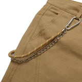 Men Jeans Chain Decoration Overalls Stitching Solid Color