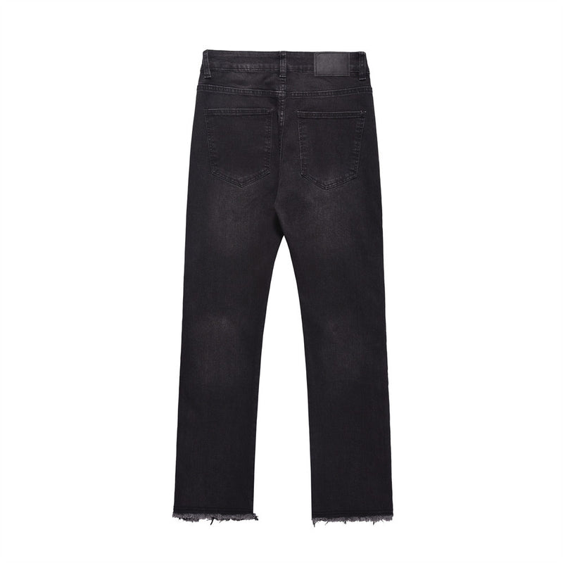 Men Jeans Distressed Frayed Zipper Slit