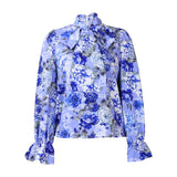 Women Tops Fashion Printed Lace up Shirt