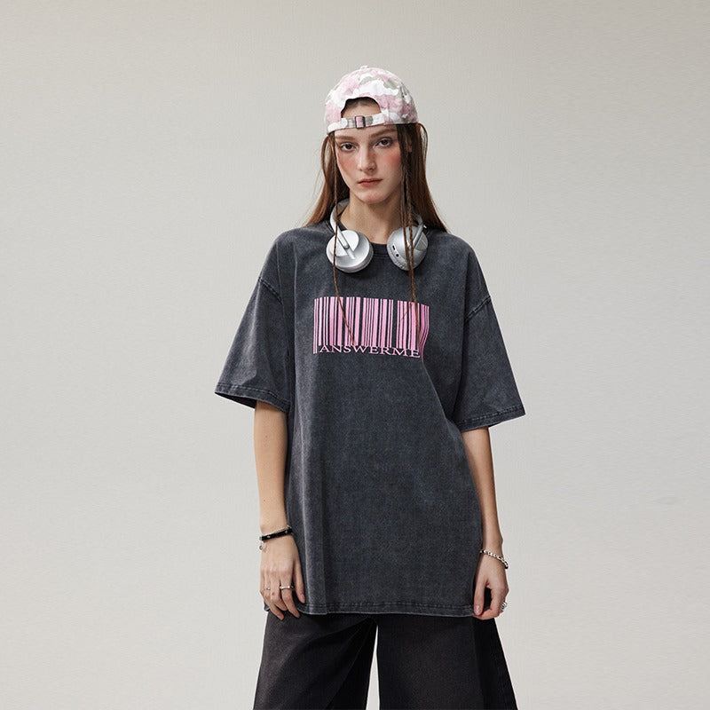 Quality Acid Wash Washed Streak Print T Shirt