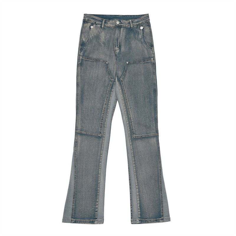 Men Jeans Stitching Bell-Bottom Pants Personality