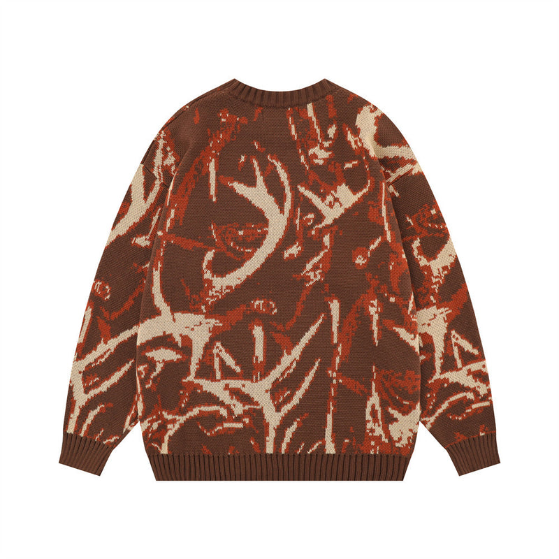 Men Sweater Tie-Dyed Knitted Sweater Loose Casual