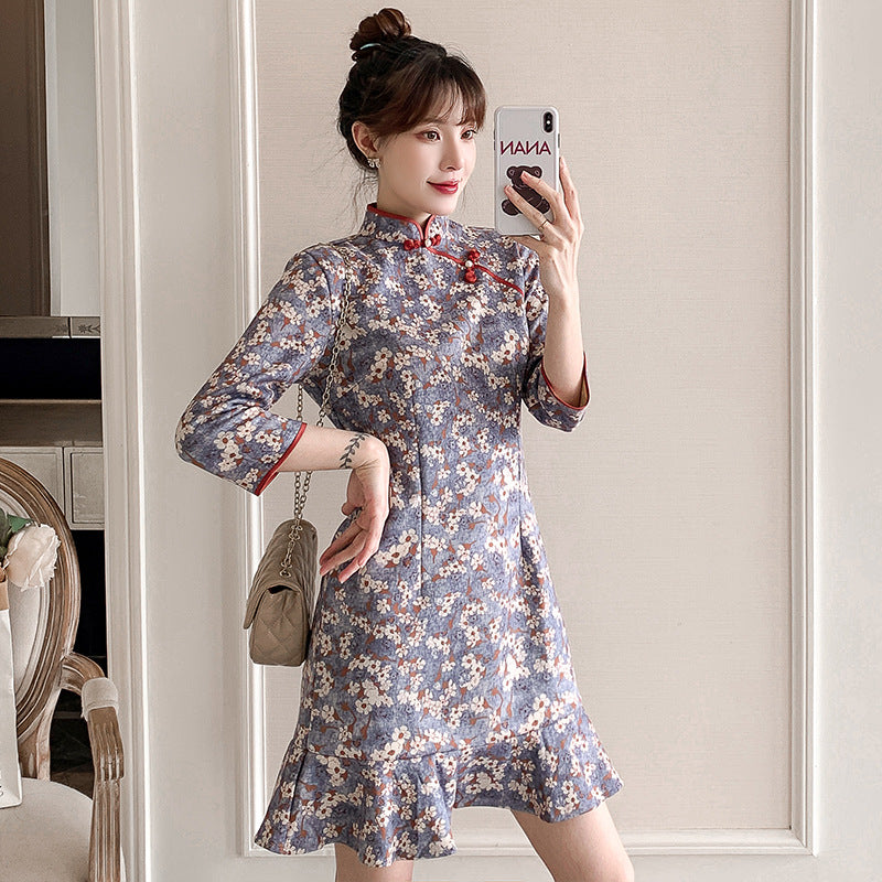 Betty Draper Valentine's Day Dress Vintage Dress Autumn Cheongsam