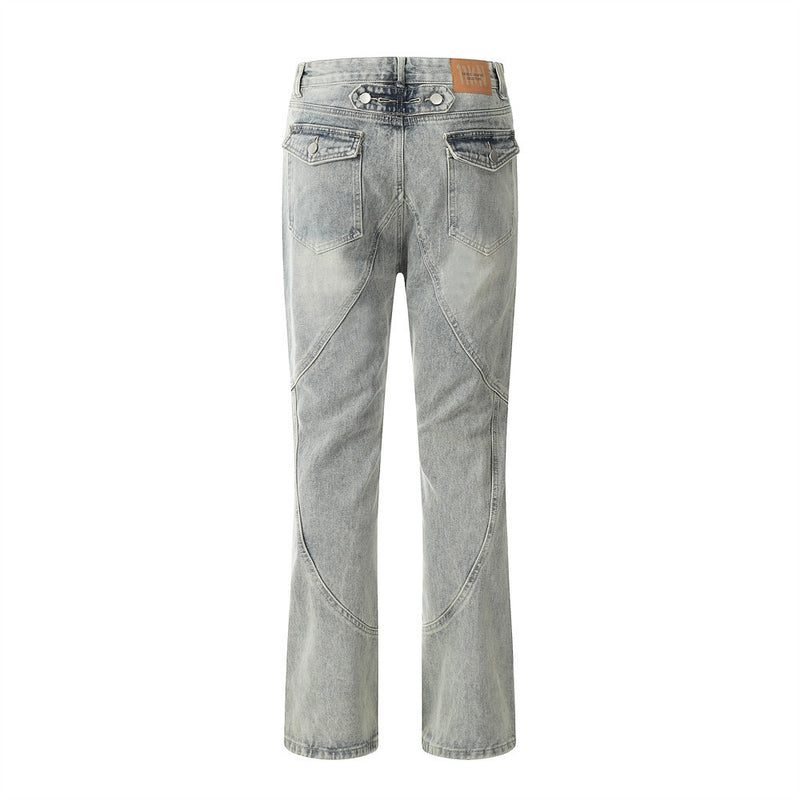 Men Jeans Stitching Zipper Horn Distressed Loose Casual