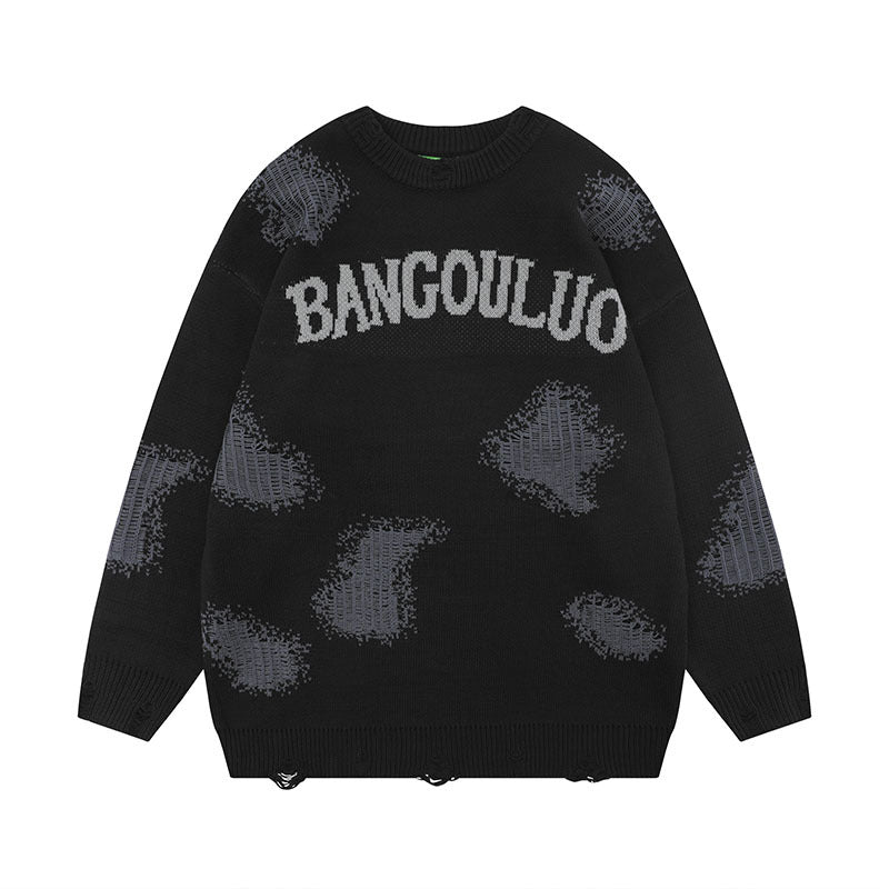 Women Sweater Distressed Loose All-Matching Knitted Sweater