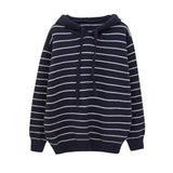 Women Pullover Sweater Preppy Style Striped Hooded Sweater