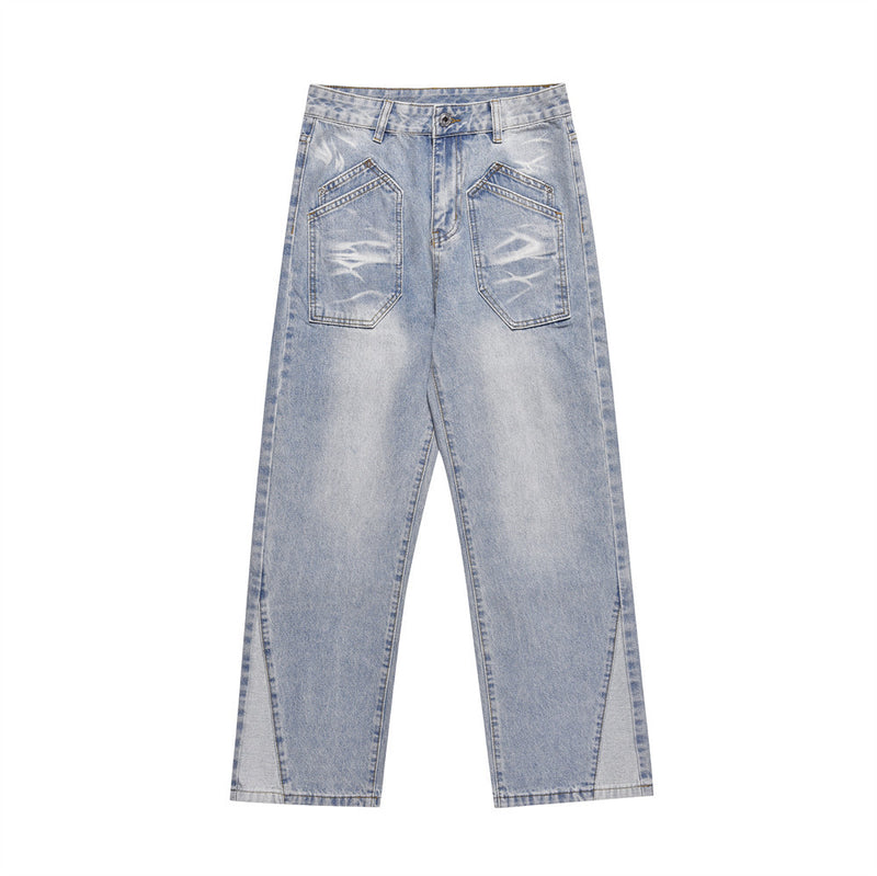 Men Jeans Bright White Pocket Stitching