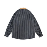 Men Long Sleeved T Shirt Embroidered Long Sleeve Shirt Men's Spring and Autumn Vertical Stripes Contrast Color Shirt Coat Vintage