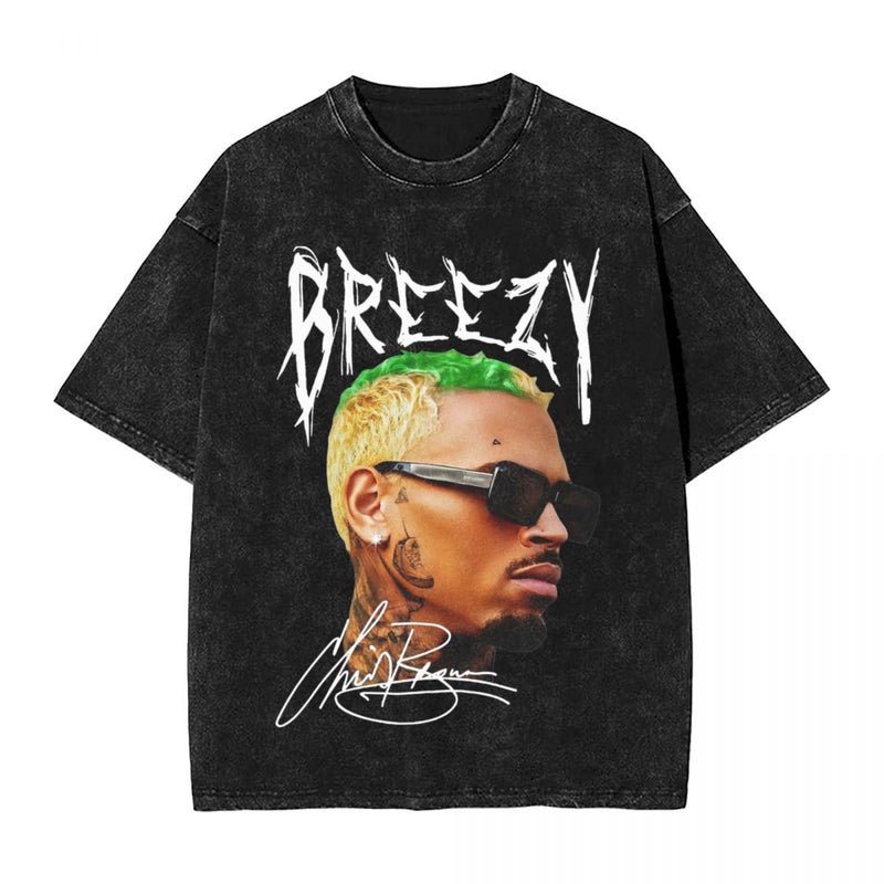 Rapper Chris Brown Big Face T Shirt Hip Hop Washed Short