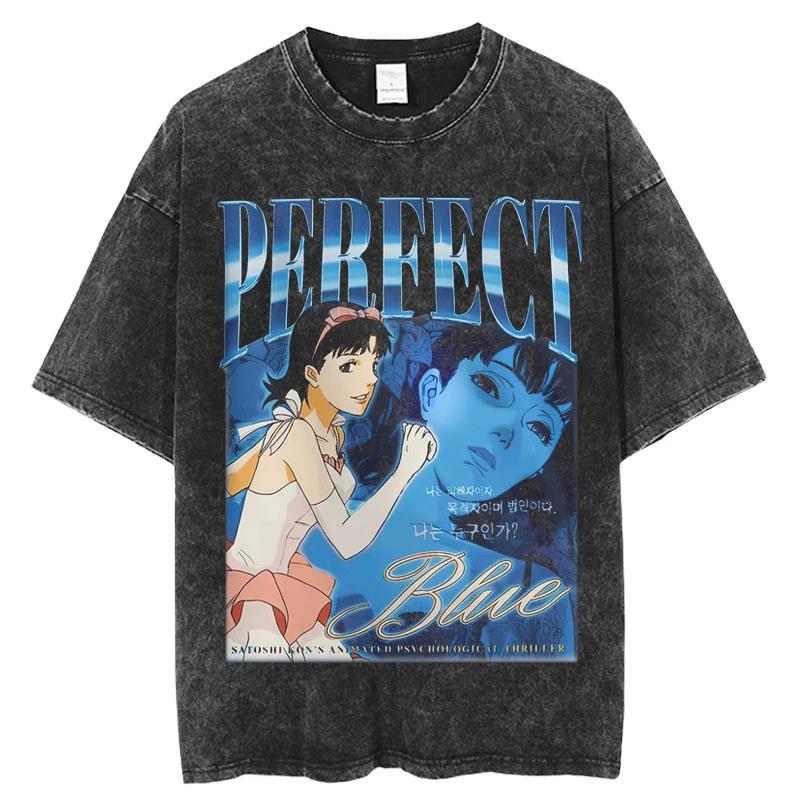 Japanese Anime Vintage Washed Perfect Blue T Shirt Men Women
