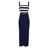 Women Vest Suspenders Knit Two-Piece Suit Striped Vest Skirt