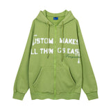 Men Fleece Lined Hoodie Winter Hooded Jacket Men's High Street Letter Printing Distressed Sweater