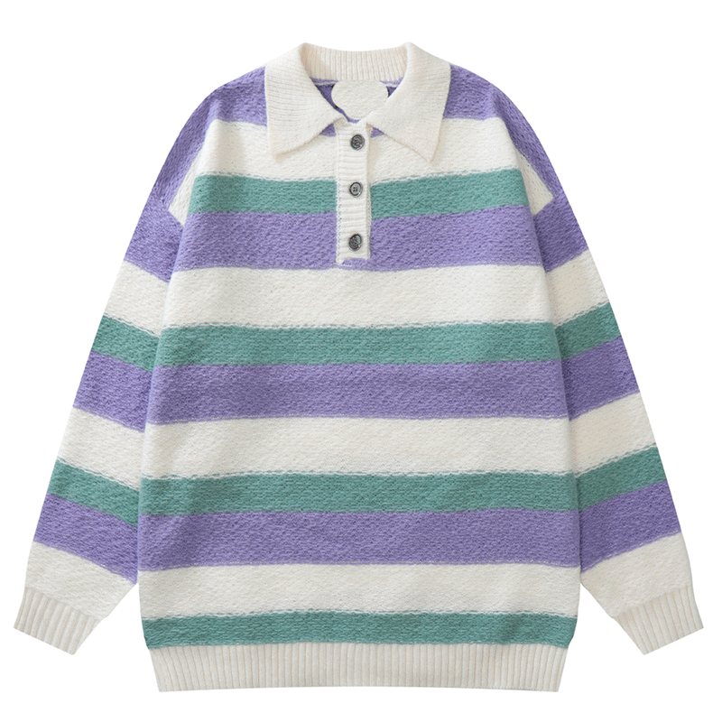 Men Sweater Stripes Lapel Knitwear