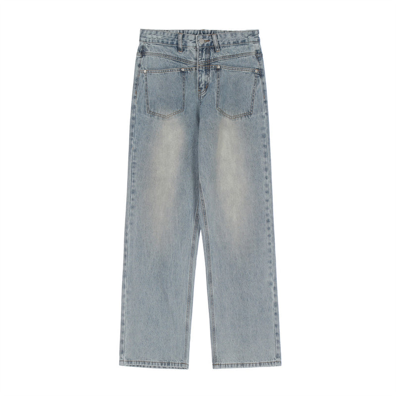 Men Jeans Solid Color Simple Personality Jeans Loose Casual