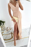 Women Dress Pure Color Split Temperament Dress