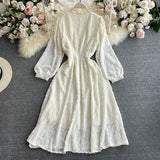 Betty Draper Valentine's Day Dress Vintage Court Style Figure Flattering Wide Hem Long Dress Lace V-neck