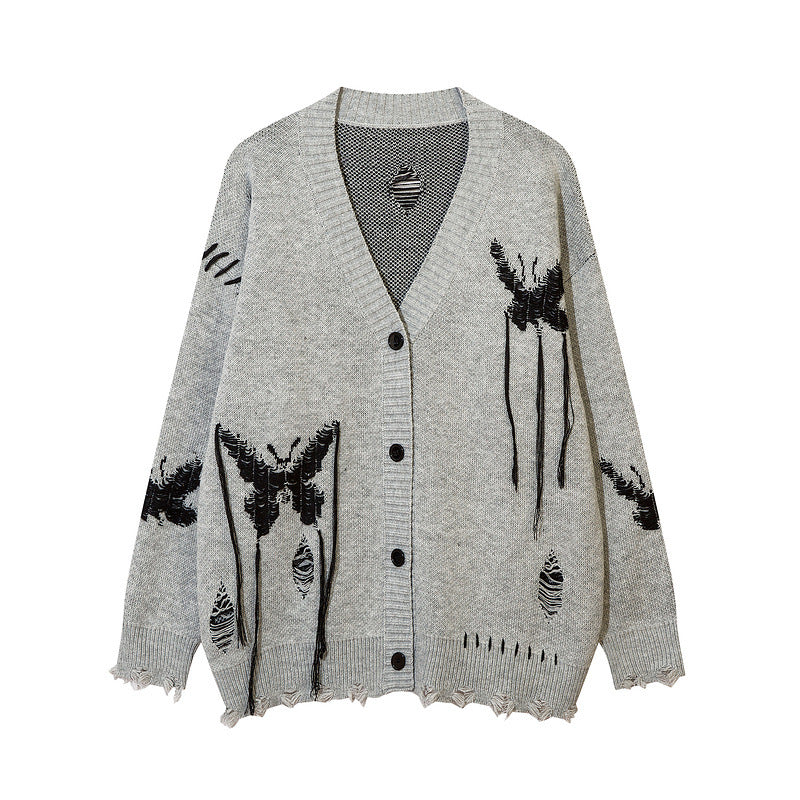Women Sweater Butterfly Knitted Coat Retro V-neck