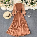 Betty Draper Valentine's Day Dress Women's Clothing Spring French Dress Long Pleated Skirt