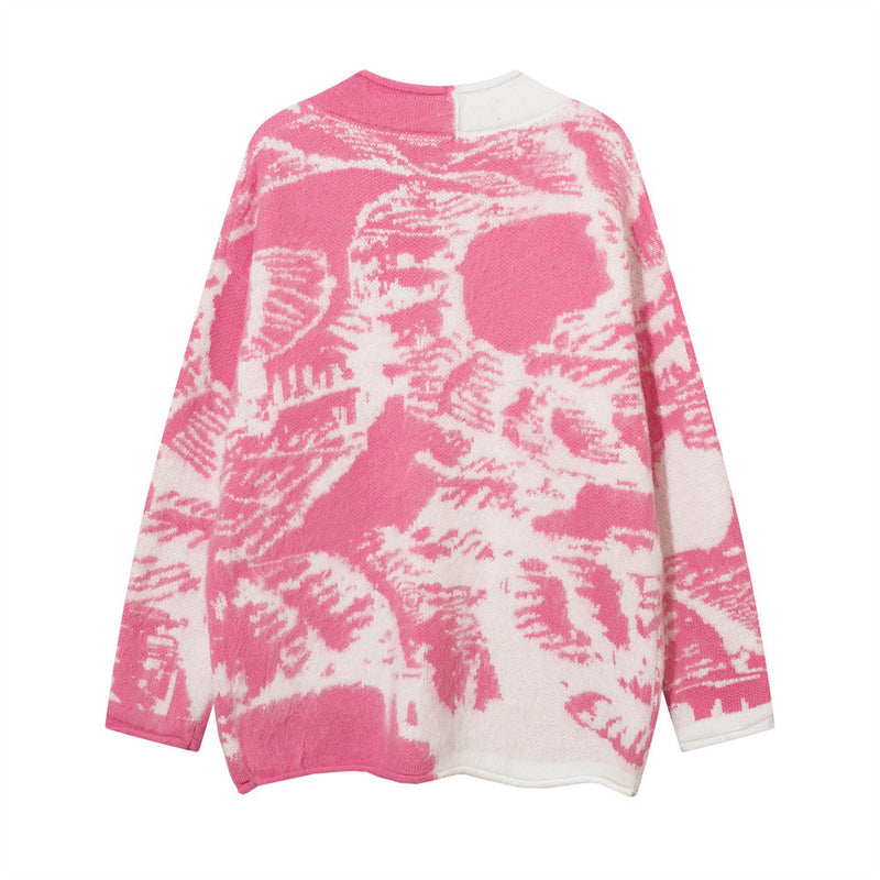 Men Sweater Cardigan Sweater Loose Tie-Dyed Sweater