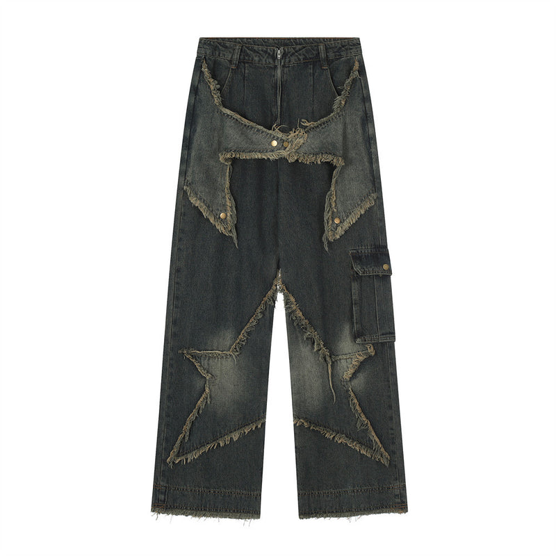 Men Jeans Stitching Hip Hop Five-Pointed Star